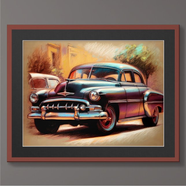 Poster Carro vintage de Desenho de Pastel 1950 (Criador carregado)