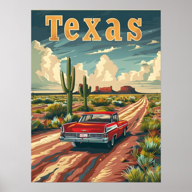 Poster Carro vintage do Deserto do Texas (Frente)
