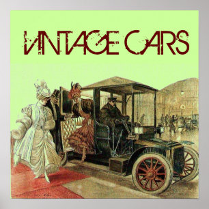 POSTER CARRO VINTAGE, ELEGANTE SENHORAS CLÁSSICAS AUTO V