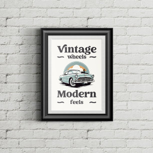 Poster Carro vintage em cores retrorreflectoras.