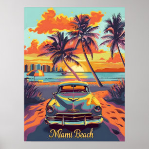 Poster Carro vintage Miami Beach