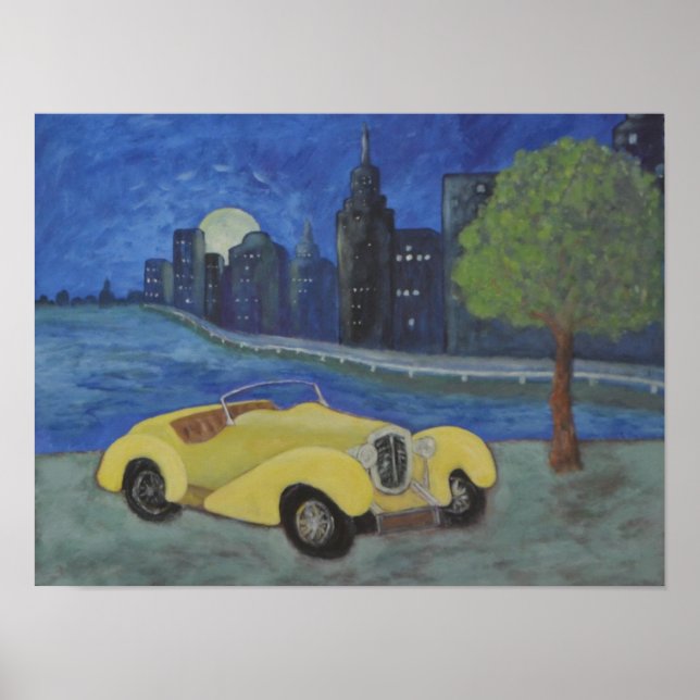 Póster Carro vintage na cidade (Frente)