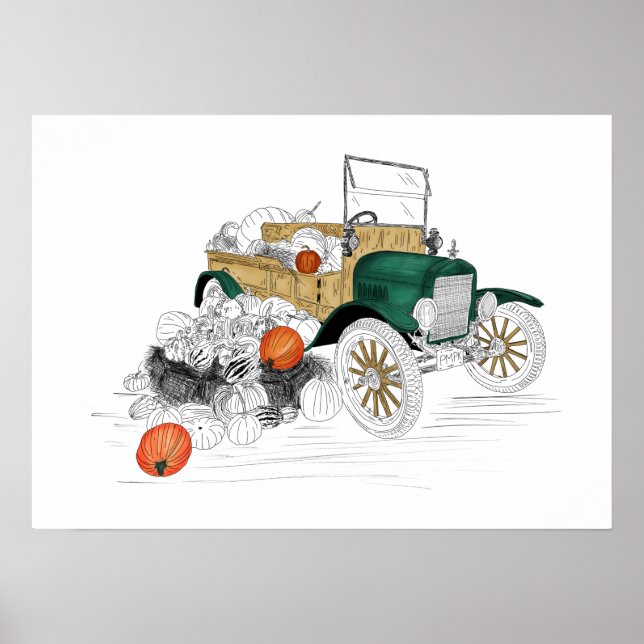 Poster Carro vintage Pumpkin Harvest (Frente)