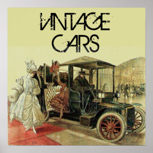 Póster CARRO VINTAGE VERMELHO/Creme AUTOMOTIVO CLÁSSICO