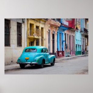 Póster Carros antigos nas ruas de Havana