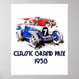 Póster Carros clássicos Prix grande do estilo retro