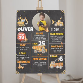 Poster Carros de Construção - Sinal de Marcha de Aniversá