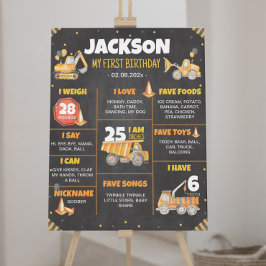 Poster Carros de Construção - Sinal de Marcha de Aniversá