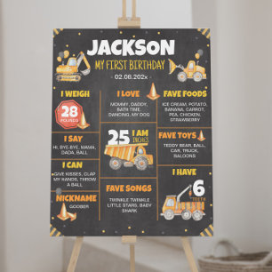 Poster Carros de Construção - Sinal de Marcha de Aniversá