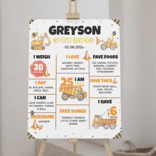 Poster Carros de Construção - Sinal de Marcha de Aniversá