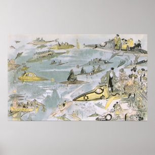 Poster Carros Futurísticos Ficção Científica Vintage,