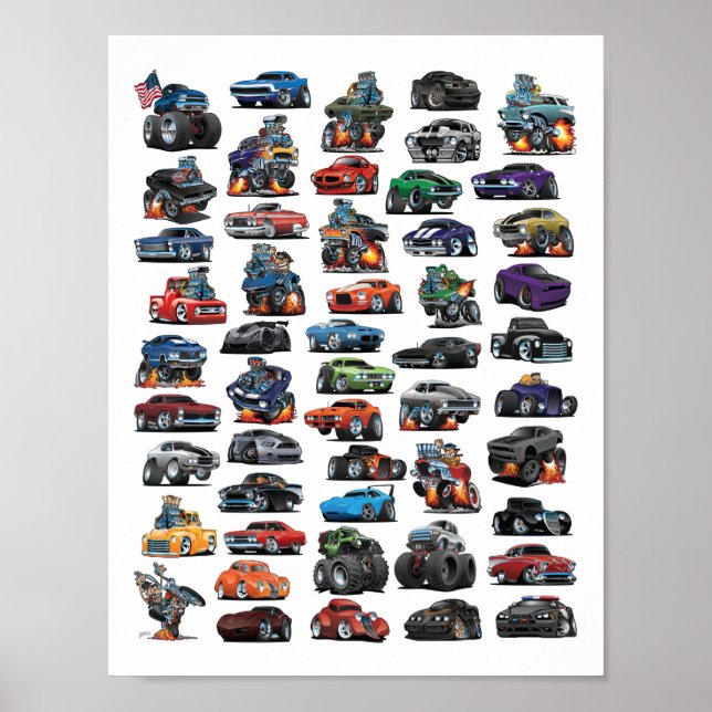 Poster Carros Musculares, Carros Clássicos, Caminhões e h (Frente)