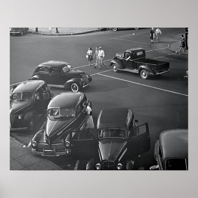 Póster Carros no Centro, 1942. Foto Antiga (Frente)
