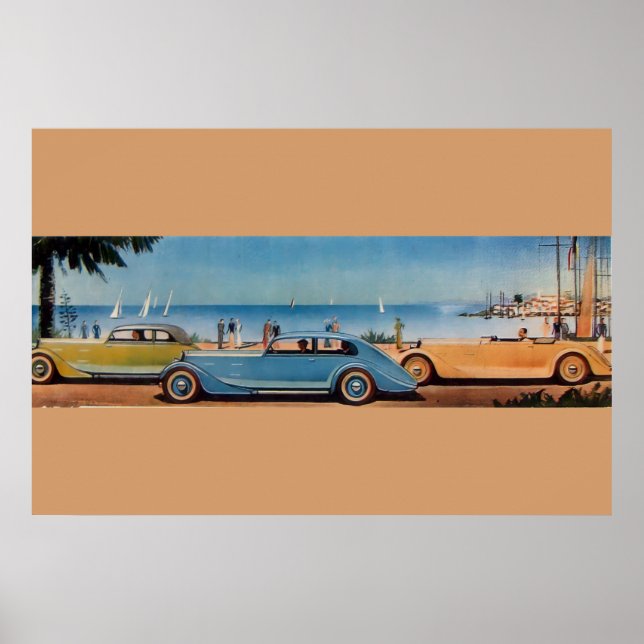 Póster CARROS RETRO, cor de laranja amarelo azul (Frente)