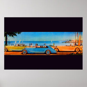 Poster CARROS RETRO, cor de laranja amarelo azul