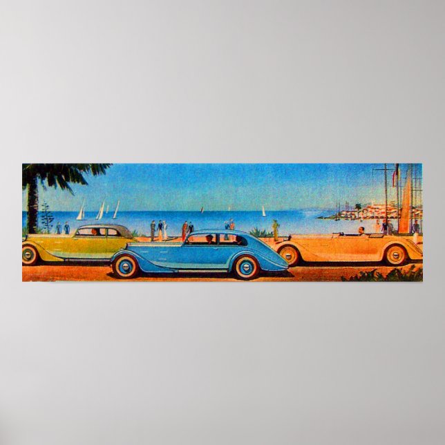 Poster CARROS RETRO, cor de laranja amarelo azul (Frente)