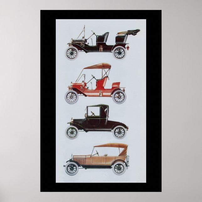 Póster CARROS RETRÔ, preto branco vermelho (Frente)