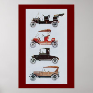 Poster CARROS RETRÔ, preto branco vermelho