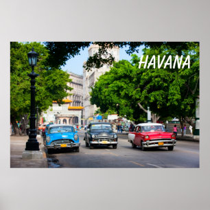 Póster Carros retros na rua de Havana