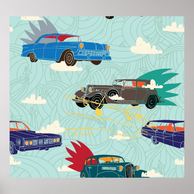 Poster Carros vintage: Padrão de Nuvens do Céu (Frente)