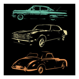Póster Carros vintage - Retro Gráfico dos anos 80 e 90