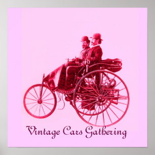 Poster Carros vintage Reunindo, violeta vermelho cor-de-r