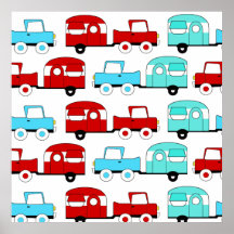 Carros vintage Vermelhos Turquesa do Retro-Camping