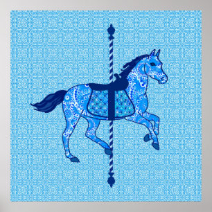 Póster Carrossel Horse - Cobalto e Azul-Céu