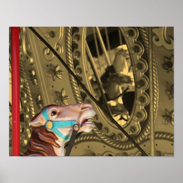 Póster Carrossel Horse em Cor Parcial Sepia Espelhada (Frente)