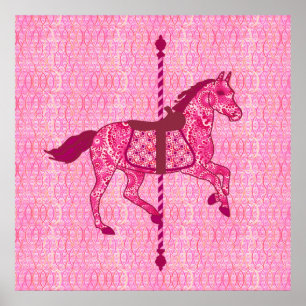 Póster Carrossel Horse - Rosa Fuchsia