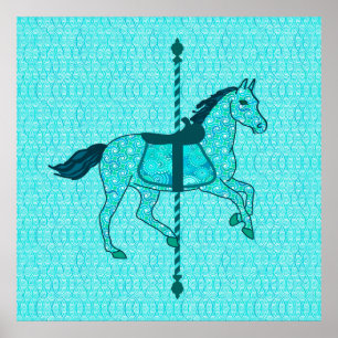 Poster Carrossel Horse - Turquesa e Aqua