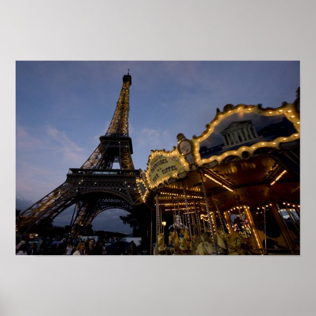 Poster Carrossel pela Torre Eiffel à noite, (Frente)