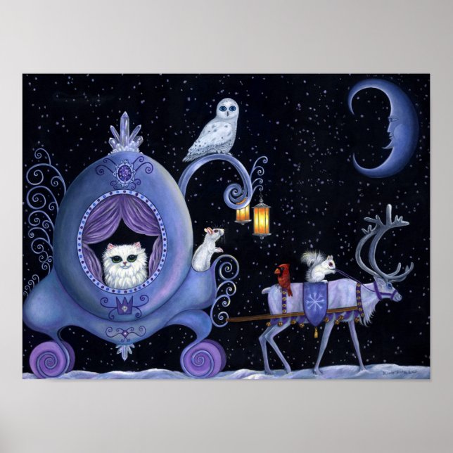 Poster Carruagem Azul, Inverno, Coruja Branca de Neve (Frente)