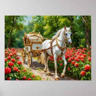 Poster Carruagem Branca Elegante Romântica Vintage