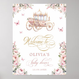 Poster Carruagem Princesa Blush Chá de fraldas Floral Bem