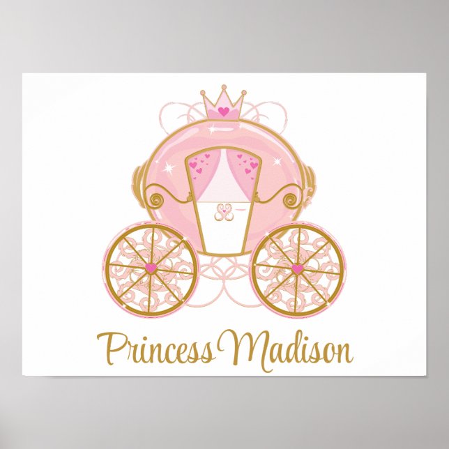 Poster Carruagem Real da Princesa Arte de Parede Rosa e D (Frente)
