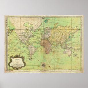 Póster Carta 1778 de Bellin ou mapa náutico do mundo