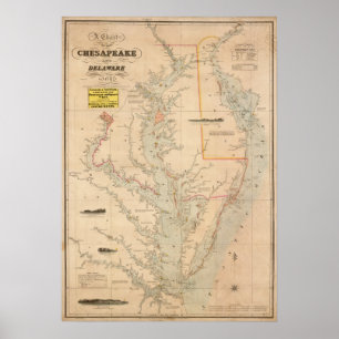 Póster Carta 1852 do Chesapeake e das baías de Delaware