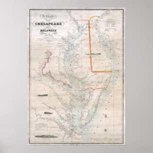 Poster Carta 1852 do Chesapeake e das baías de Delaware