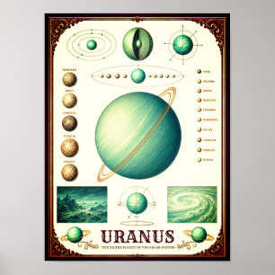 Poster Carta Astronômica de Urano e Suas Luas