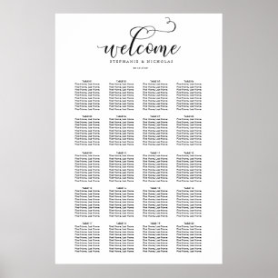 Póster Carta chique do assento do casamento da letra da