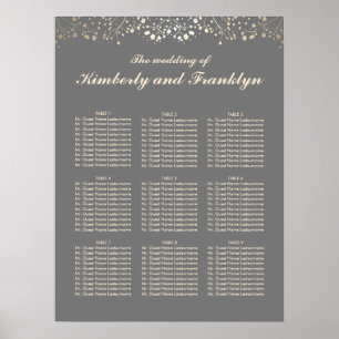 Póster Carta cinzenta e Dourado do assento do casamento