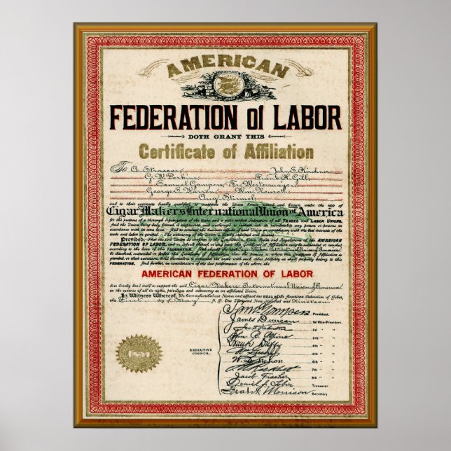Póster Carta da União AFL para os Criadores de Cigarros V (Frente)