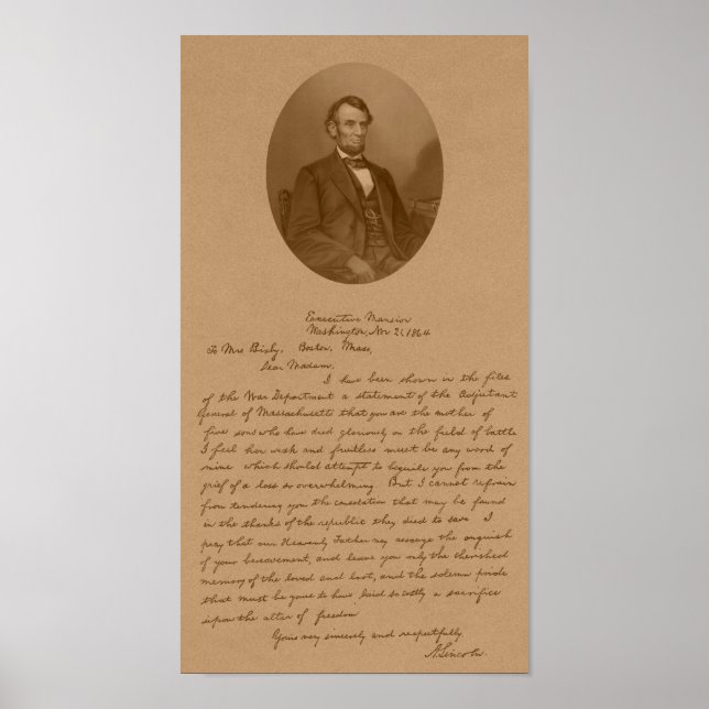 Póster Carta de Abraham Lincoln à Sra. Bixby (Frente)