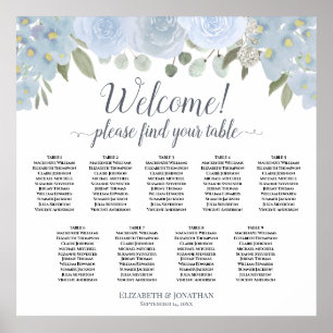 Poster Carta de Assentos Boho Chic Mesa 9 Floral Azul Emp