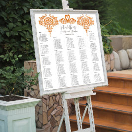 Póster Carta de Assentos Coral Swan Lovebird Damask