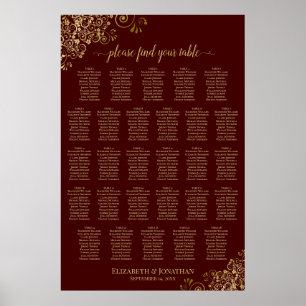 Poster Carta de Assentos de Casamento com 28 Mesas em Mar
