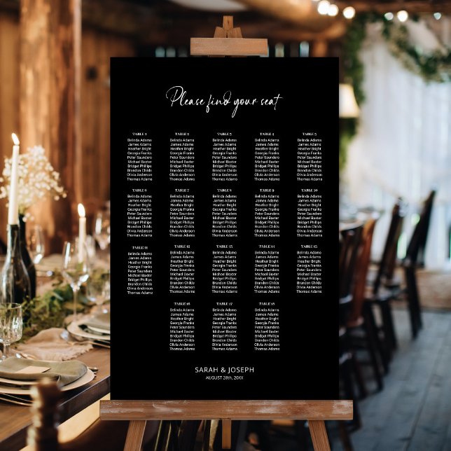 Poster Carta de Assentos de Casamento de Mesa Preta Elega (Criador carregado)