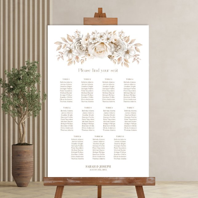 Poster Carta de Assentos de Casamento Floral Branca 11 Me (Criador carregado)