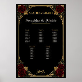 Poster Carta de Assentos de Casamento Gótico Escuro Elega